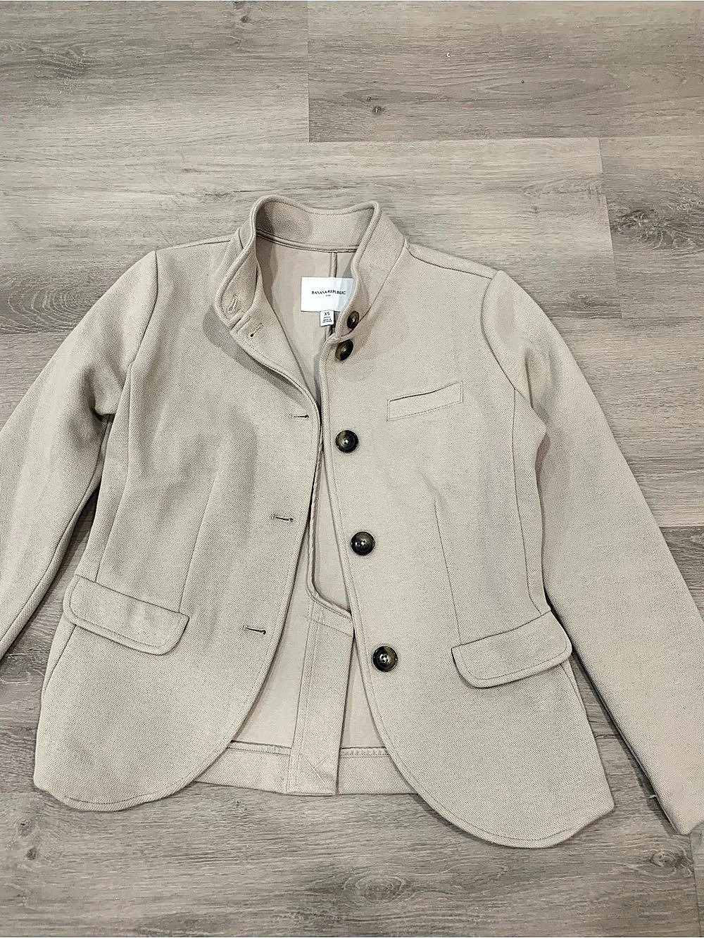 Banana Republic Factory knit pique blazer jacket, size Petite XS Pewter Tan